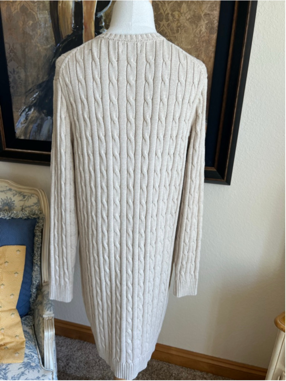 New Polo Ralph Lauren Beige Cable Knit Long Sleeve Dress XL - Picture 4 of 7